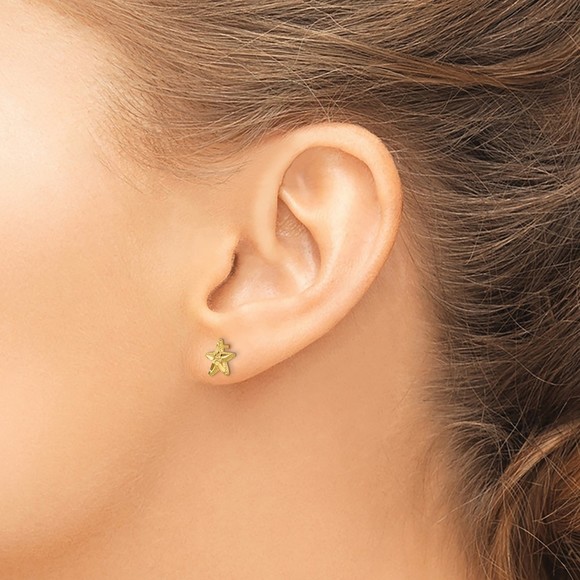 14k Yellow Gold Diamond-cut Starfish Post Earrings